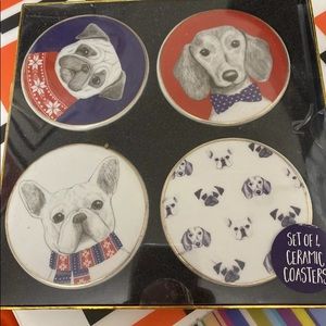 NEW 4 CERAMIC DOG COASTERS...PUG, FRENCH BULL DOG, DACHSHUND...So Cute.